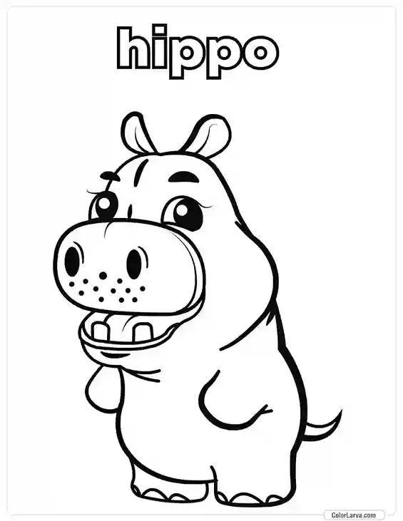 12. Animal Coloring Pages for Kids - Hippo