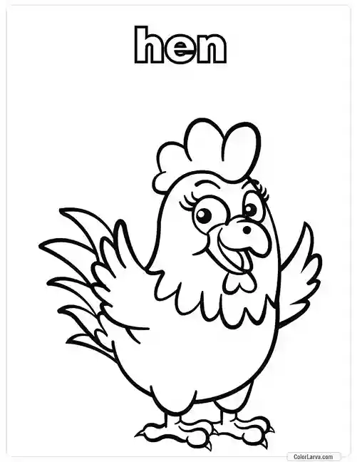 24. Animal Coloring Pages for Kids - hen