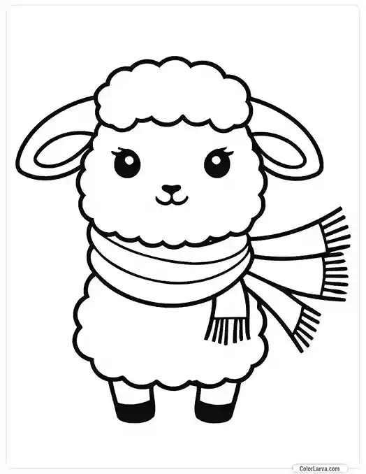 Cute Coloring Pages 1 for Kids sheep-wearing-scarf