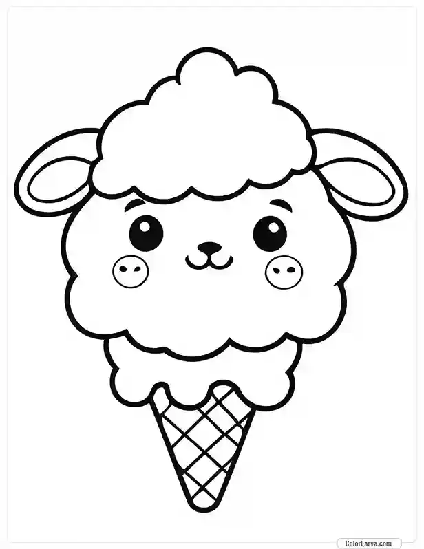 Cute Coloring Pages for Kids 3 sheep-on-icecream