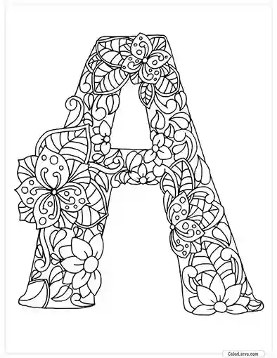 Floral Alphabets Coloring Pages - Letter A