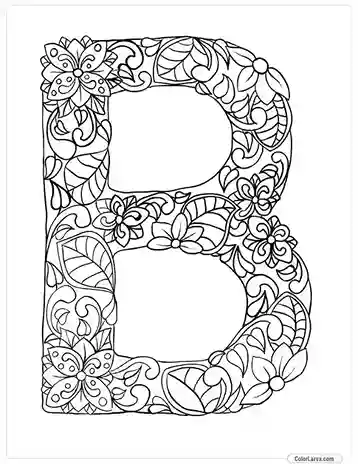 Floral Alphabets Coloring Pages - Letter B