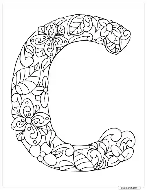 Floral Alphabets Coloring Pages - Letter C