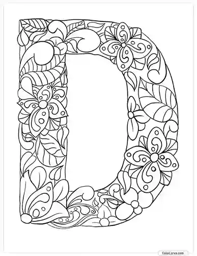 Floral Alphabets Coloring Pages - Letter D