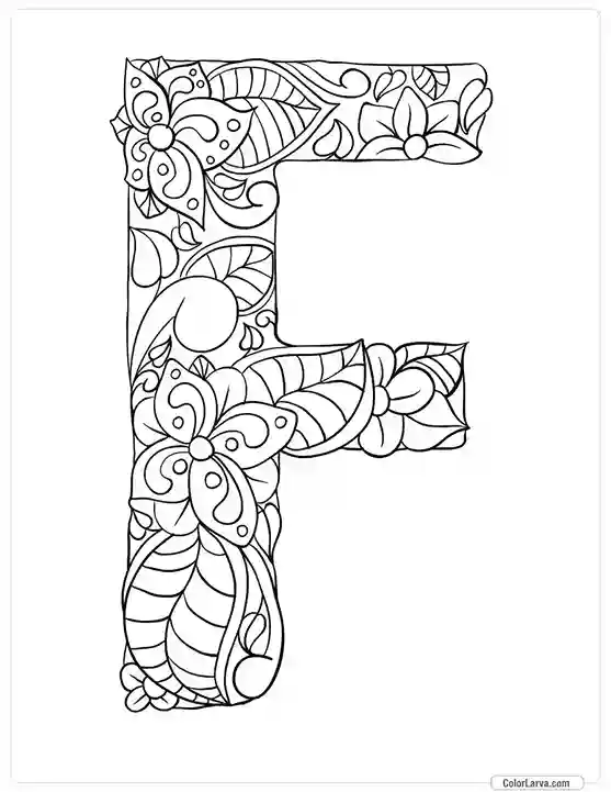 Floral Alphabets Coloring Pages - Letter F