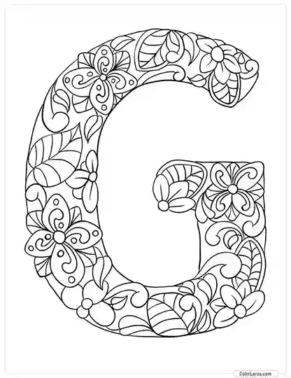 Floral Alphabets Coloring Pages - Letter G