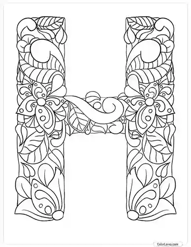 Floral Alphabets Coloring Pages - Letter H