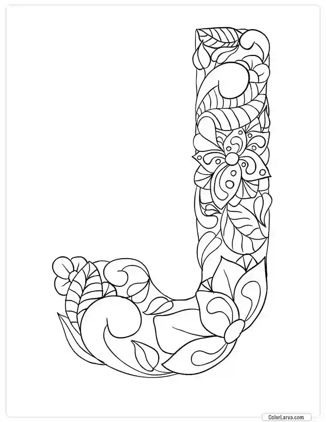 Floral Alphabets Coloring Pages - Letter J