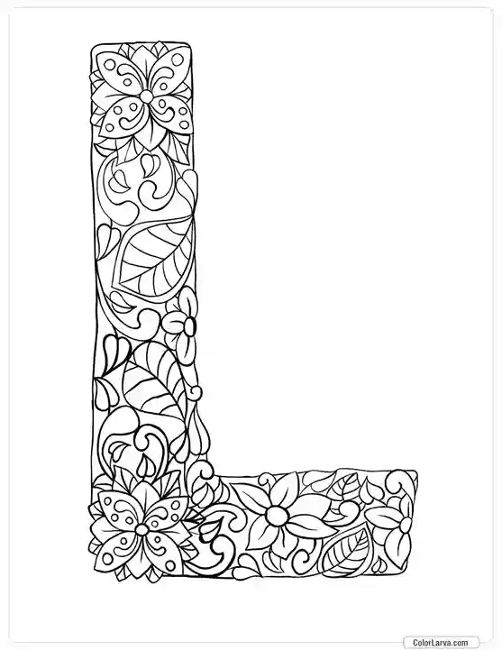 Floral Alphabets Coloring Pages - Letter L