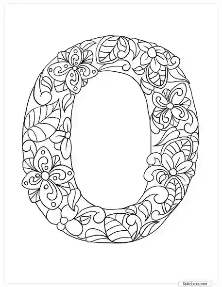 Floral Alphabets Coloring Pages - Letter O