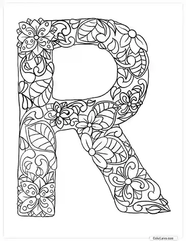 Floral Alphabets Coloring Pages - Letter R