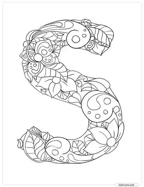 Floral Alphabets Coloring Pages - Letter S