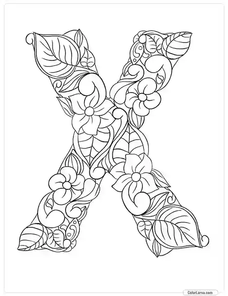 Floral Alphabets Coloring Pages - Letter X