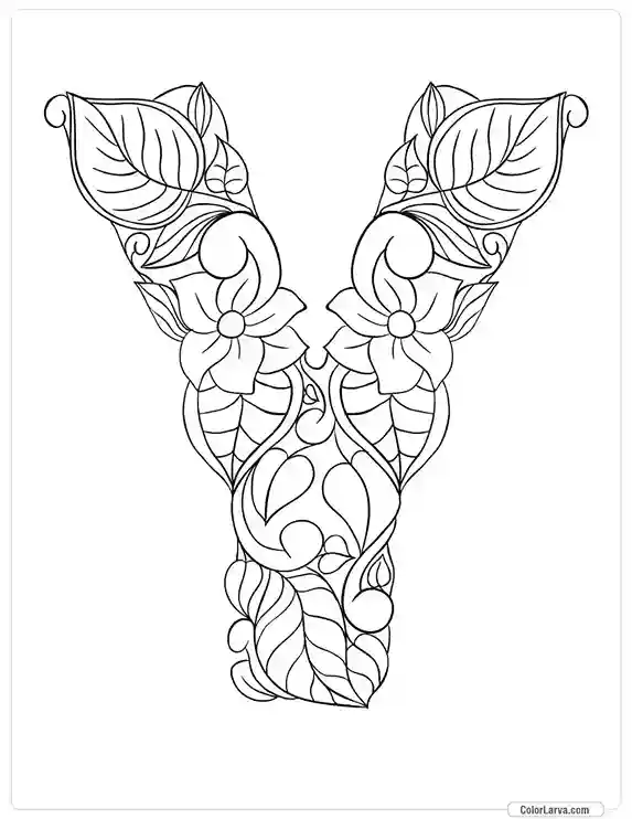 Floral Alphabets Coloring Pages - Letter Y