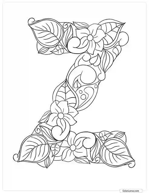 Floral Alphabets Coloring Pages - Letter Z