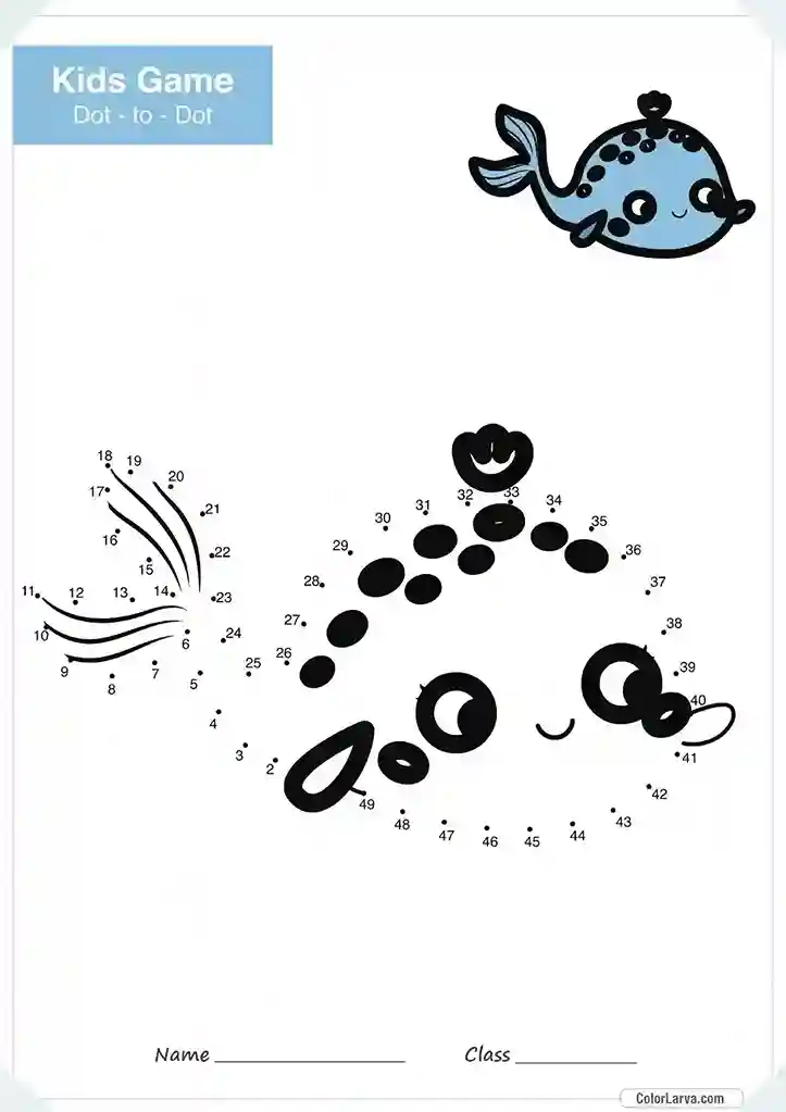 Free Connect the Dots Game Worksheet 6 Whale