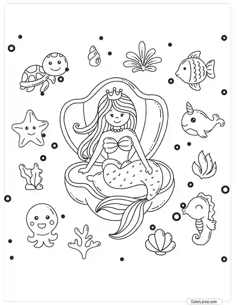 Mermaid Coloring Pages for Kids 13