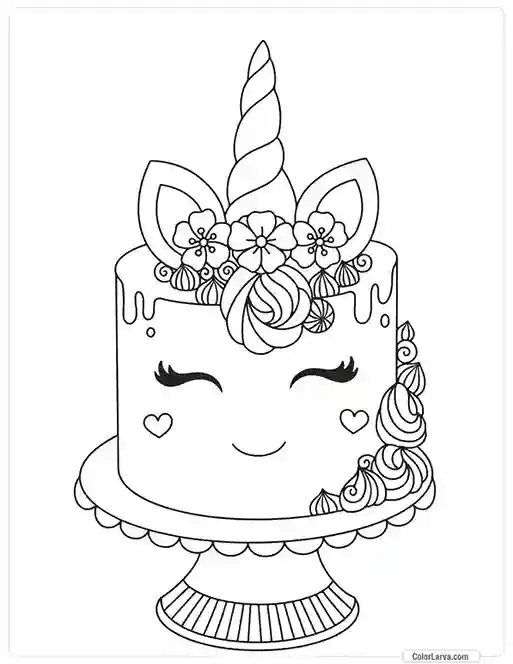 Unicorn Coloring Pages for Kids 30 Cake