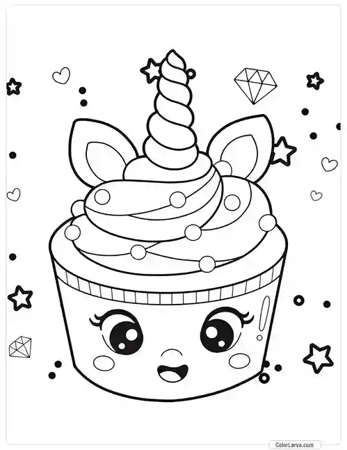 Unicorn Coloring Pages for Kids 7 Unicoen Cup Cake