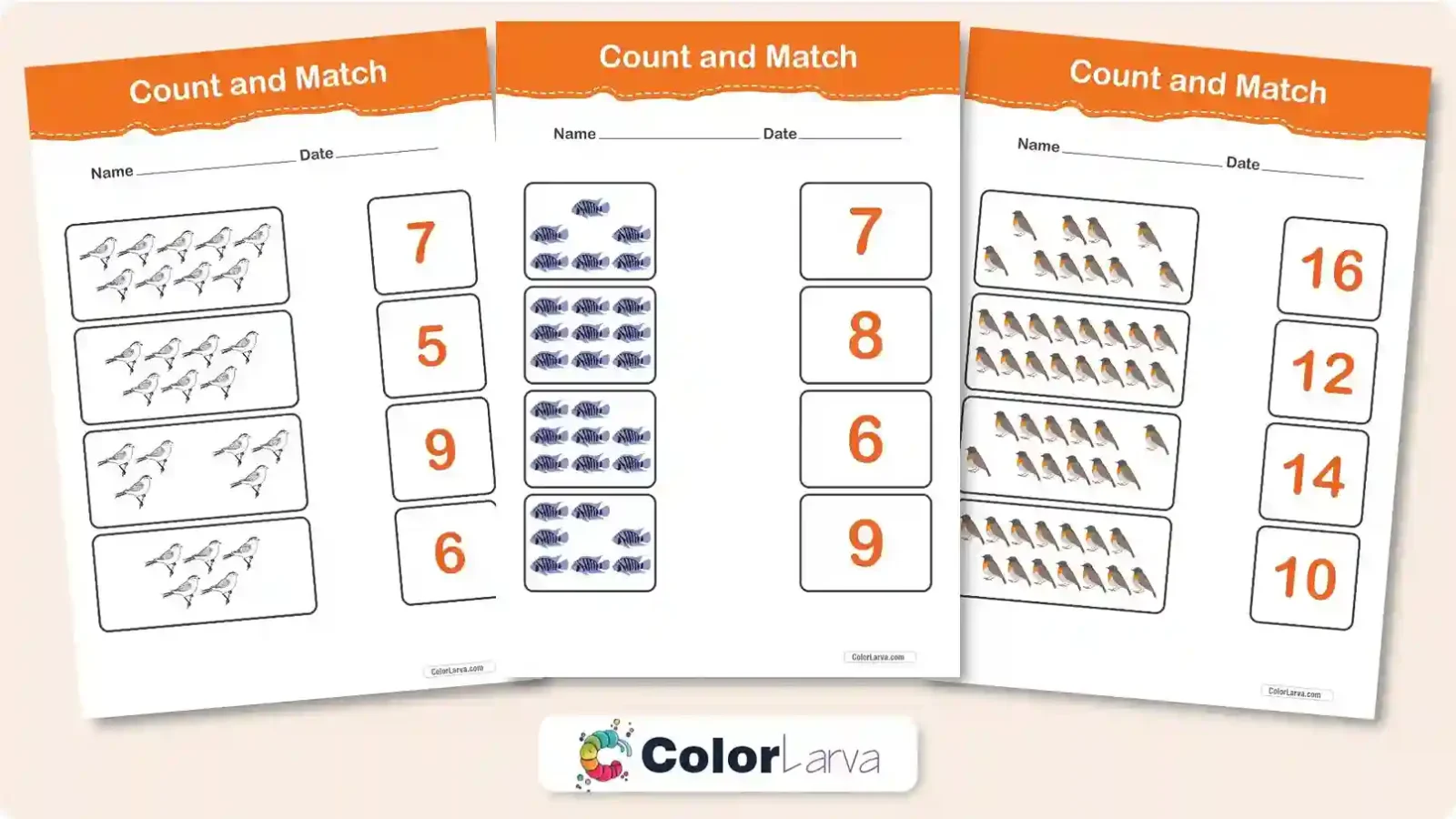 Count and Match Numbers Worksheets