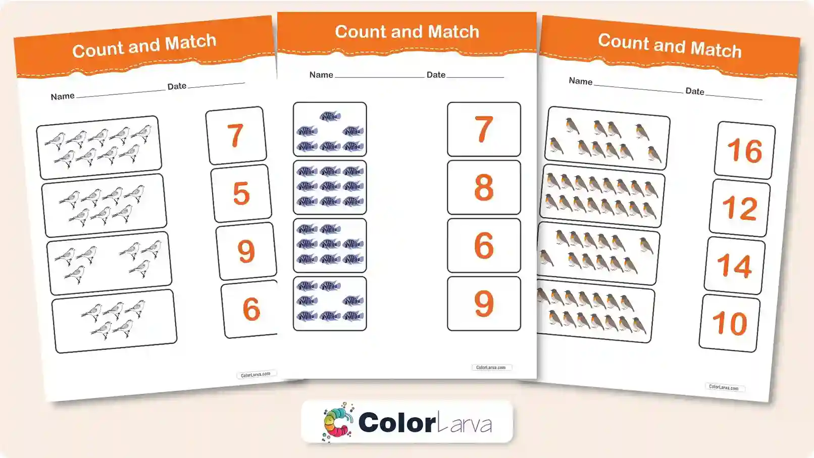 Count and Match Numbers Worksheets - Thumbnail