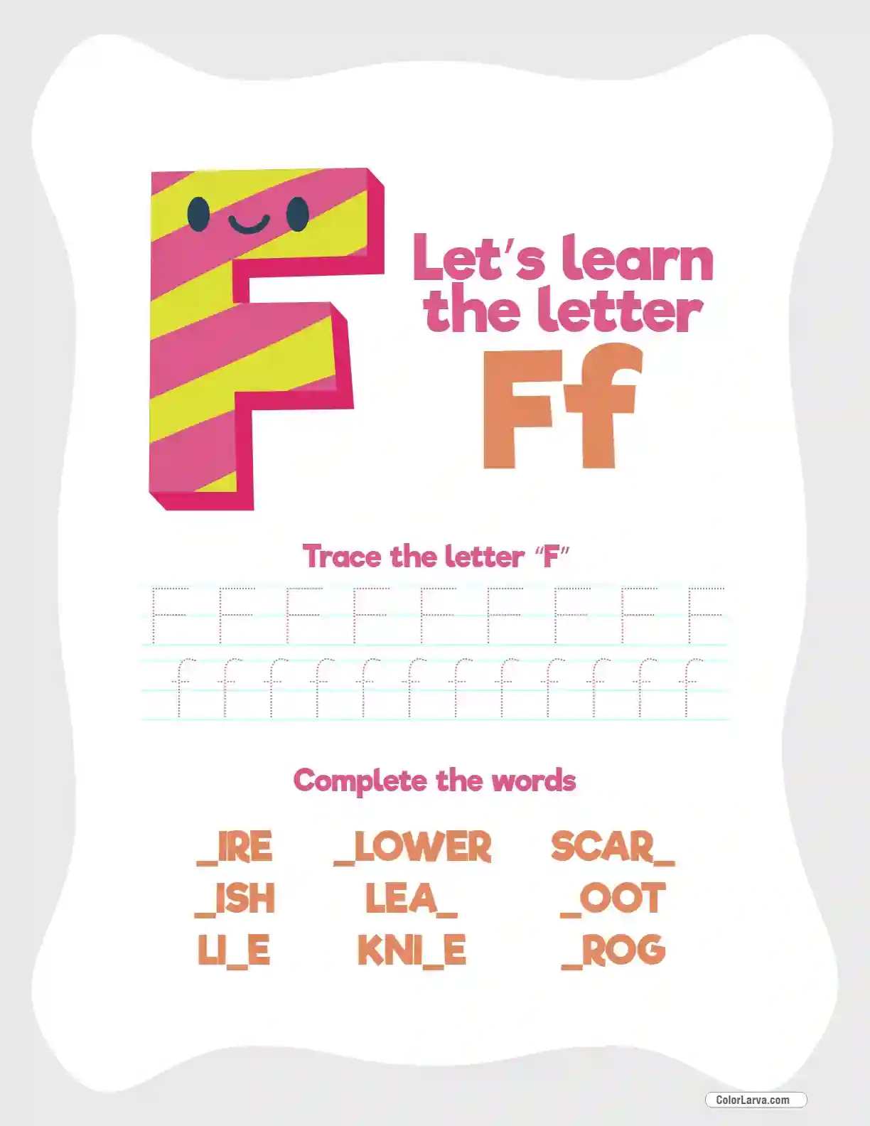 Letter Tracing Worksheet F