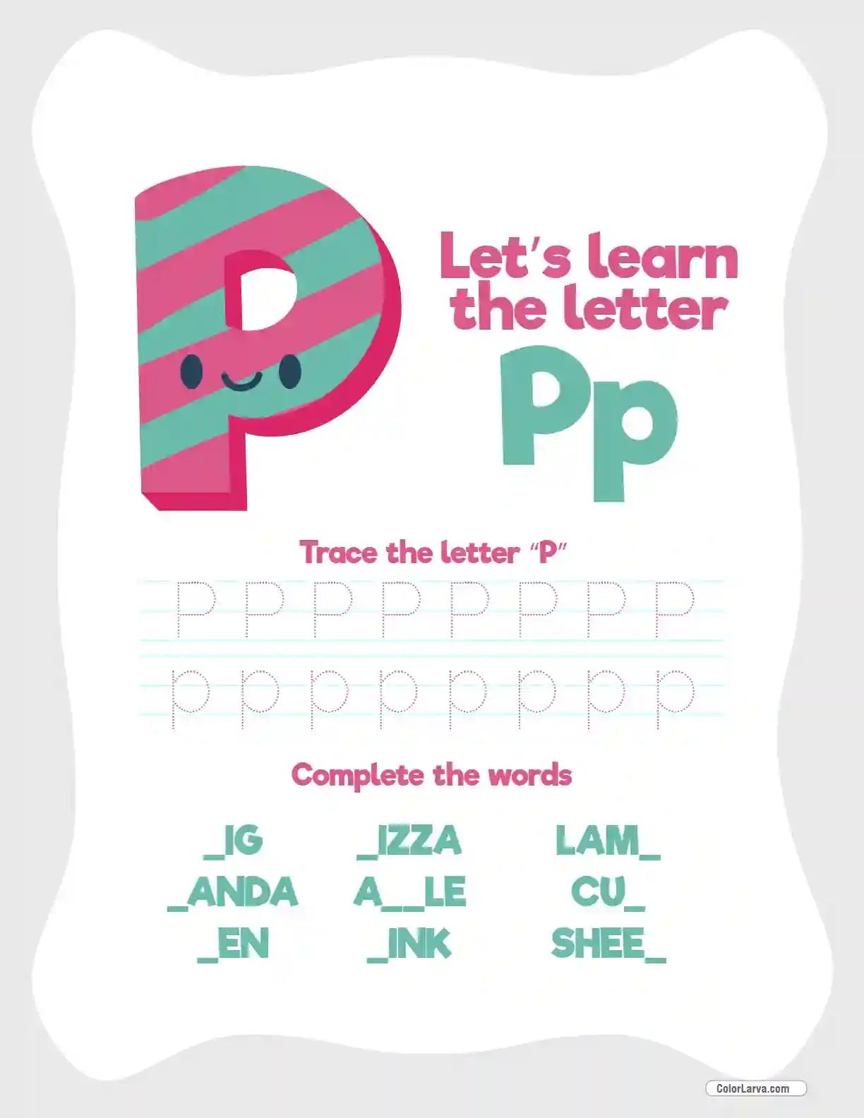 Letter Tracing Worksheet P