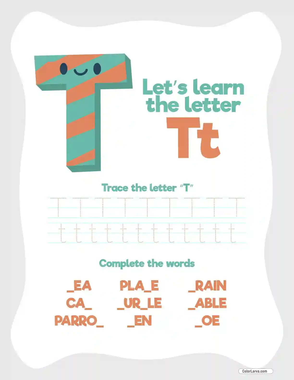 Letter Tracing Worksheet T