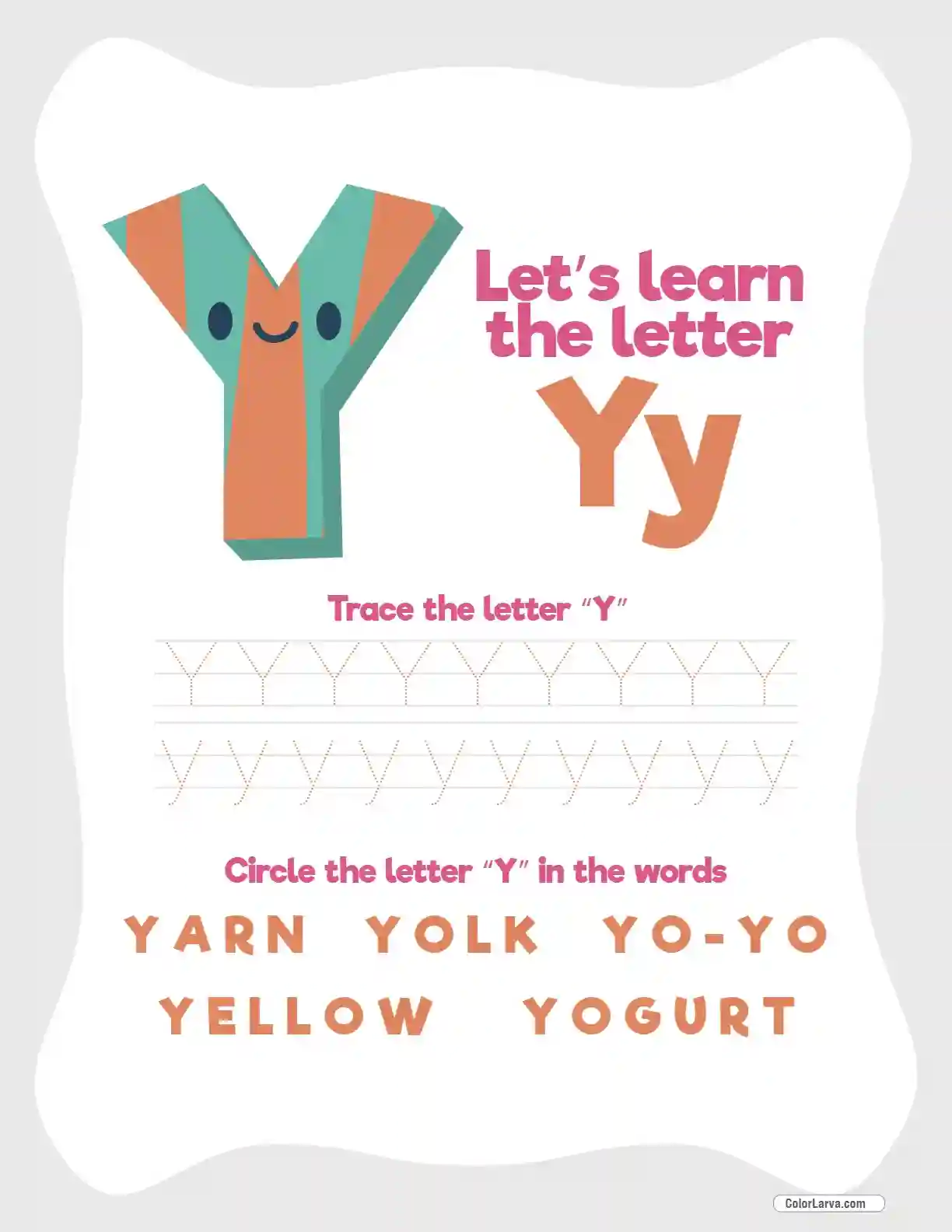 Letter Tracing Worksheet Y