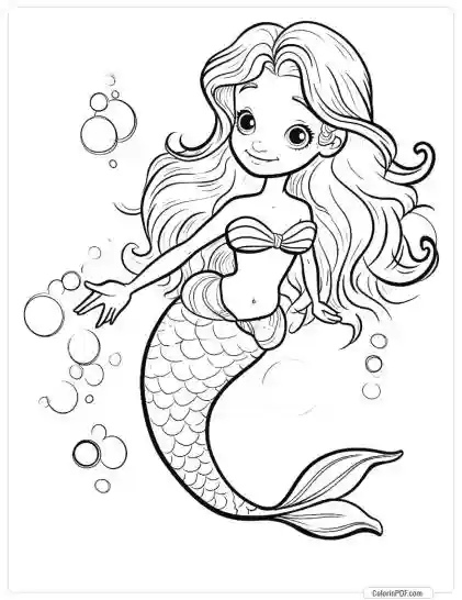 Cute Mermaid Coloring Pages