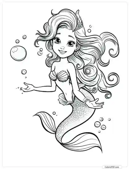 Cute Mermaid Coloring Pages